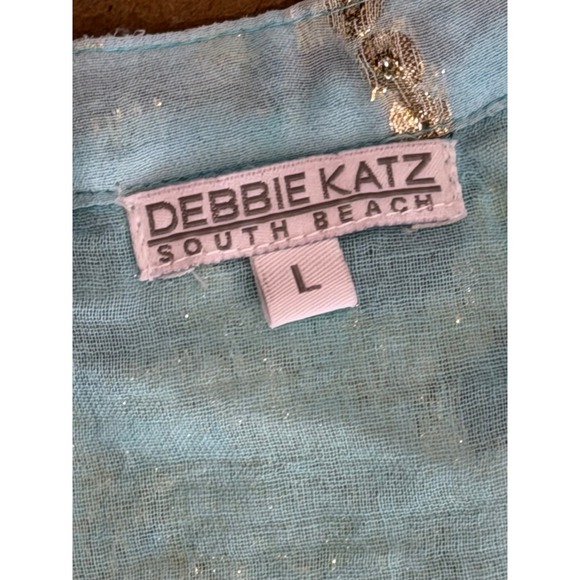 Debbie Katz South Beach Gold Angie lurex Tiered Mini Dress Aqua Turquoise Large - Picture 6 of 8